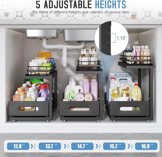 Under Sink Organizer Upgrade To Professional Rails, 2-Tier Dual Pull Out - Image 6