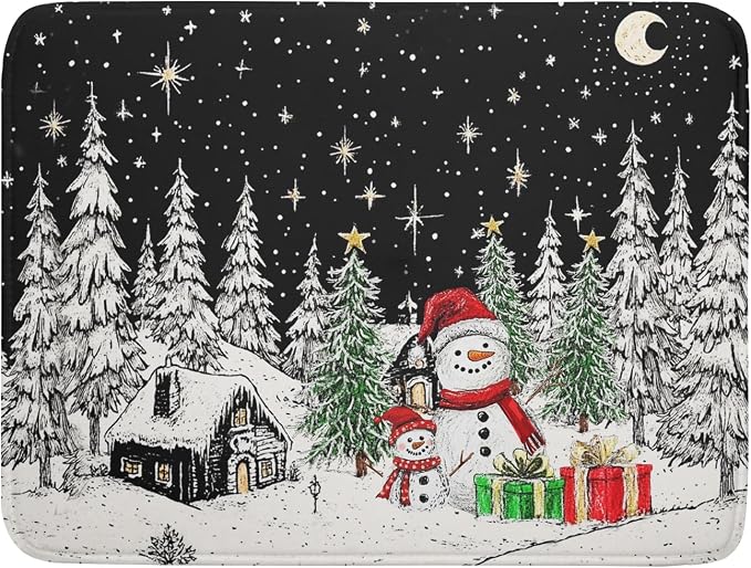 Winter Snowman Dish Drying Mat 24 X 18 in Black Microfiber Dish Pad Absorbent by Giwawa