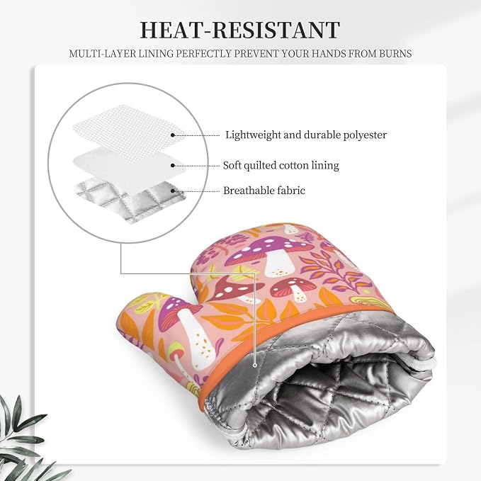 Mushroom Silicone Oven Mitts Pan Mats Set of 2, Heat Resistant Gloves Potholder - Image 4