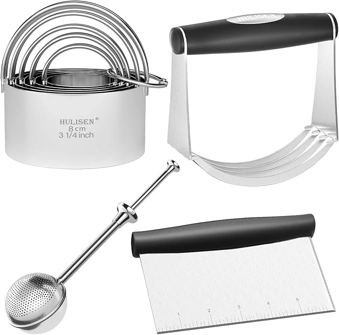 HULISEN Stainless Steel Biscuit Cutter Set, Flour Duster, Pastry Scraper and by HULISEN