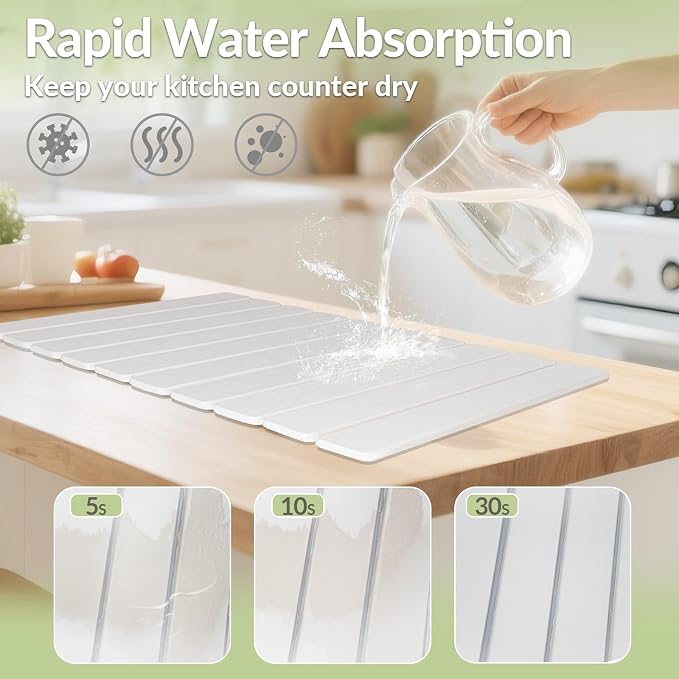 Large Stone Dish Drying Mat for Kitchen Counter, Foldable Fast-Drying - Image 3