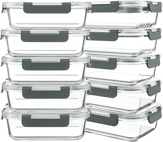 KOMUEE 10 Packs 30 oz Glass Meal Prep Containers, Glass Food Storage Containers by KOMUEEUS