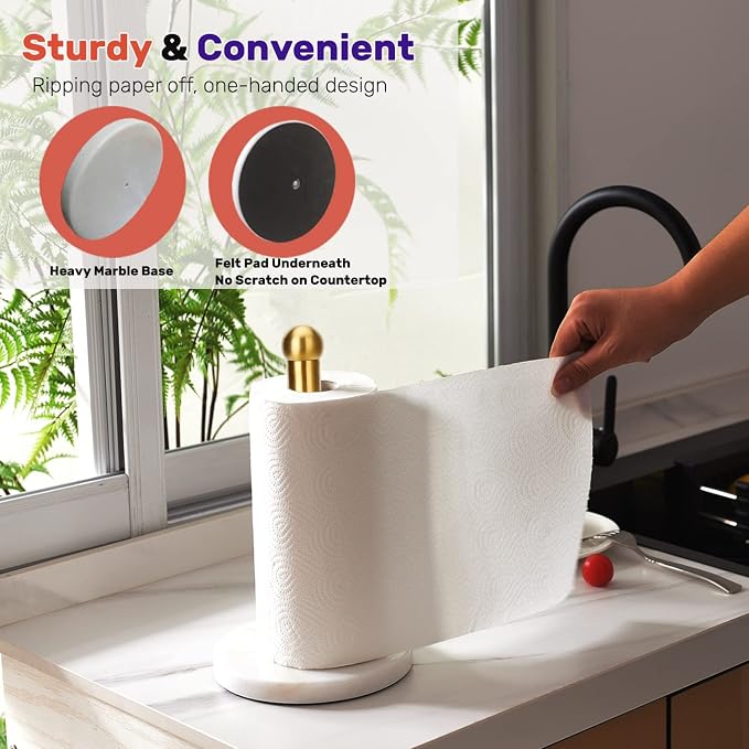 Heavy Weighted Paper Towel Holder, Easy One-Handed Design - Image 2
