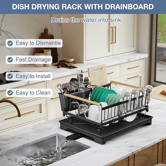 Dish Rack with Drainboard Large Capacity Anti-Rust Kitchen Counter Organizer - Image 6