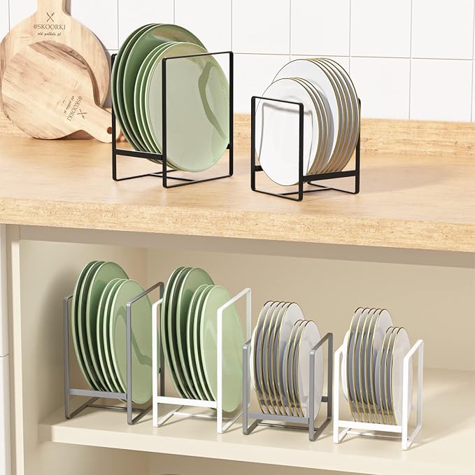 Metal Drying Rack, 3 Pack Inside Cabinet Plate Holders Organizers, Upright Dish - Image 4