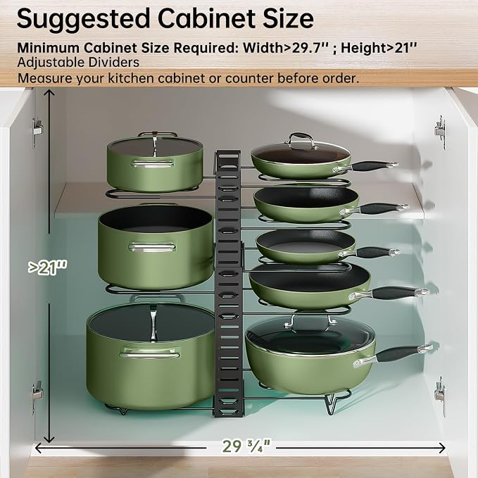 MUDEELA Pots and Pans Organizer Rack under Cabinet 8-Tiers Adjustable Pot Rack - Image 4