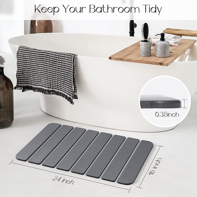 Diatomaceous Earth Stone Bath Mat Non-Slip, Foldable Stone Bath Mats - Image 2