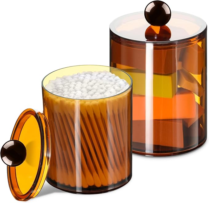 XIPENGKEJI 2 Pack Qtip Holder, Canister Apothecary Jar Set, Bathroom Jars by XIPENGKEJI