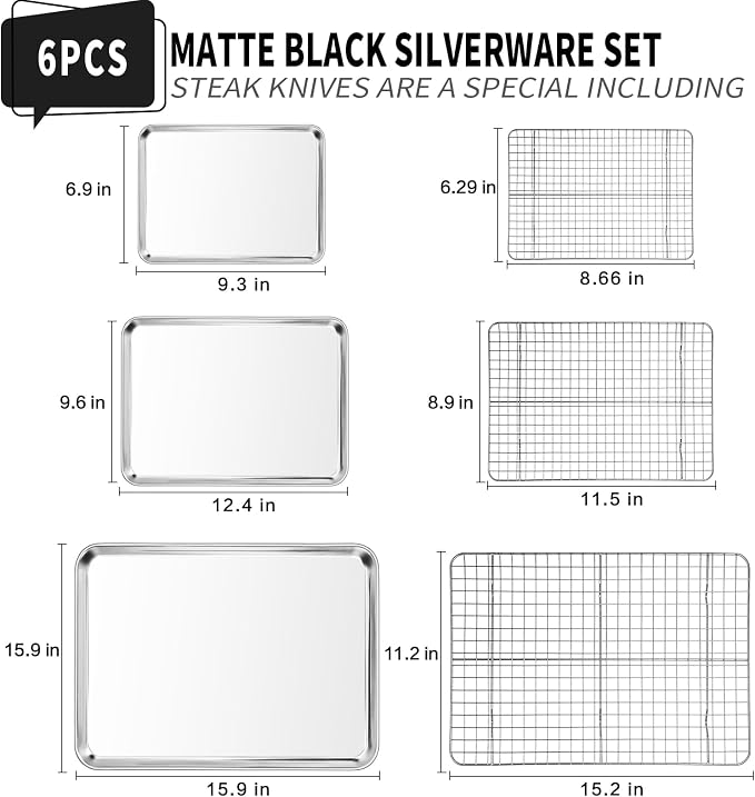 CEKEE Baking Sheet with Wire Rack Set of 6, Stainless Steel Stainless Steel - Image 2