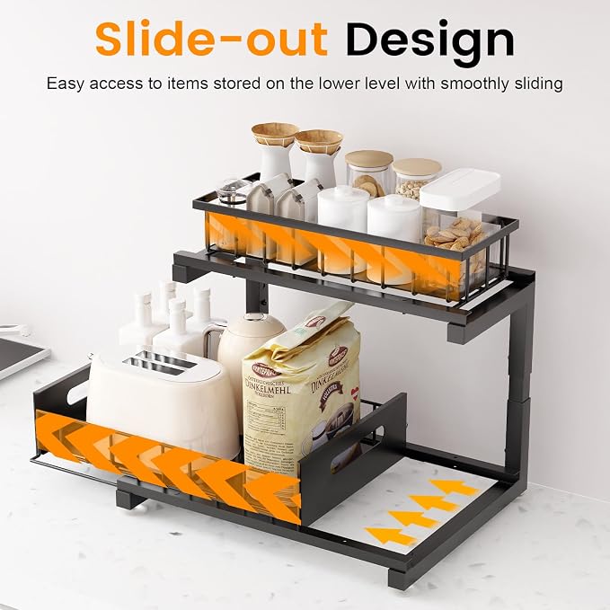 Under Sink Organizer, Heavy Duty Metal Pull Out Cabinet Organizer Slide Out - Image 2