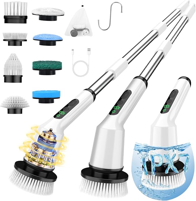 Shower Scrubber with Long Handle, Shower Cleaner Brush with 8 Brush Heads by CTMAST