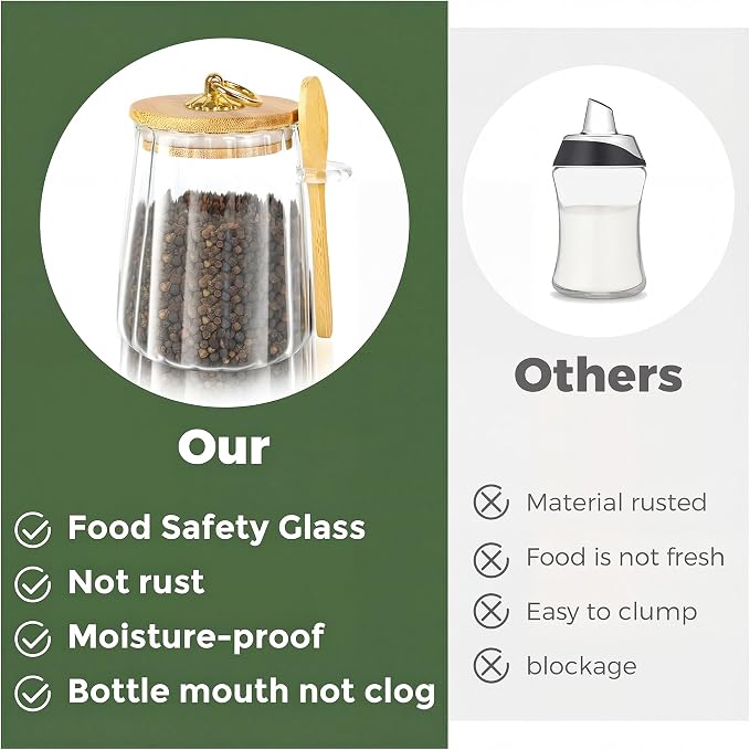 holoith Sugar Jar with Lid and Spoon, 24oz Large Glass Spice Jars - Image 6