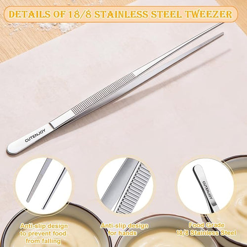 12-Inch Kitchen Tweezers, 18/8 Stainless Steel Metal Fine Tweezers Tongs - Image 2