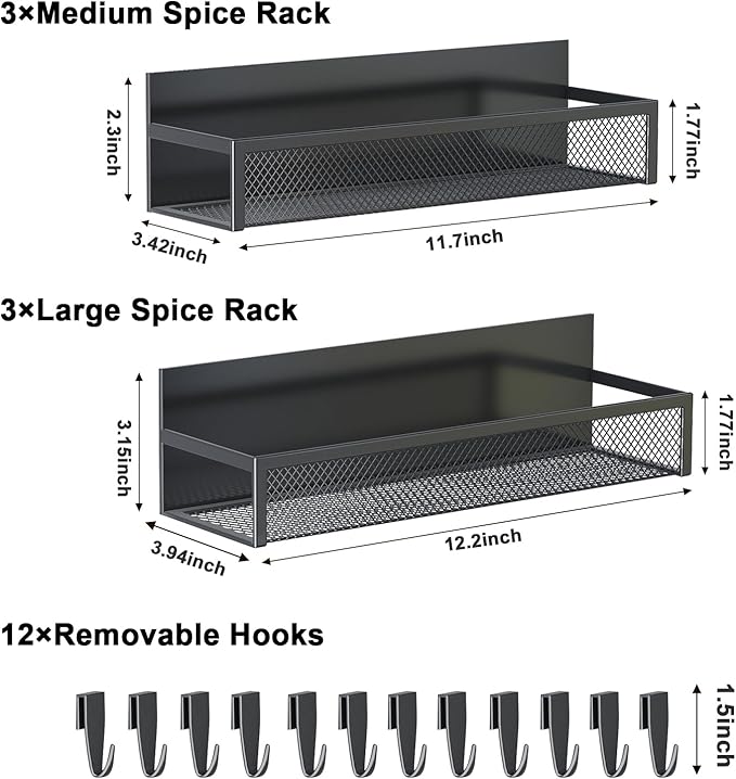 Aufworld Magnetic Spice Rack for Refrigerator, 6 Pack Magnetic Shelf, Fridge - Image 2
