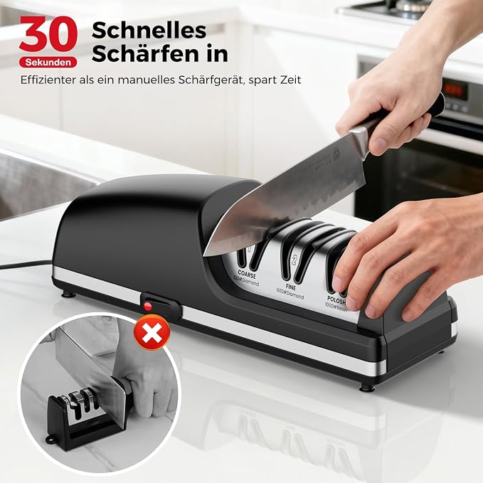 Professional Electric Knife Sharpener, 3-Stage Diamond Abrasive Sharpening - Image 2