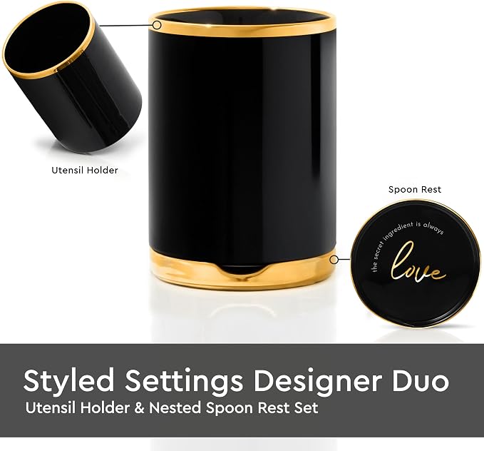 STYLED SETTINGS Black and Gold Utensil Holder - Image 2