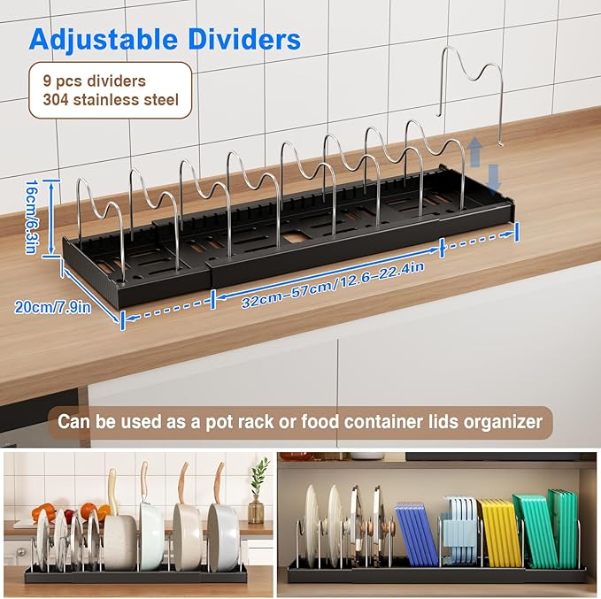Mustorn 2 Pack Pots and Pans Organizer under Cabinet, ABS Base, Countertop Rack - Image 2
