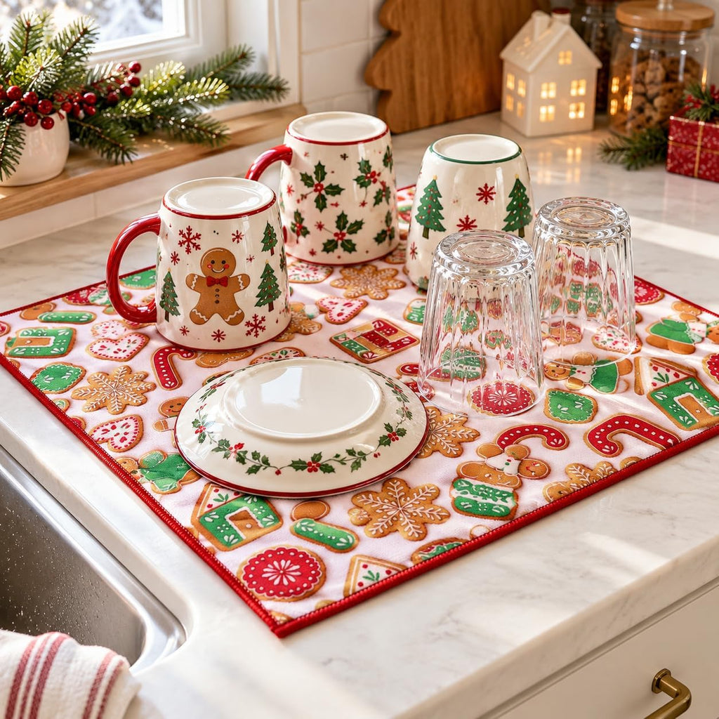 15"x20" Christmas Dish Drying Mat for Kitchen Counter