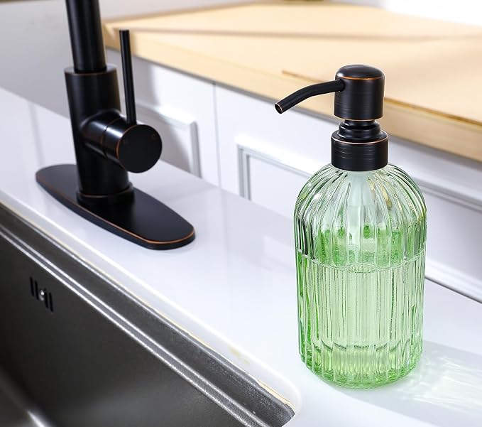16Oz Green Glass Soap Dispenser - Image 7