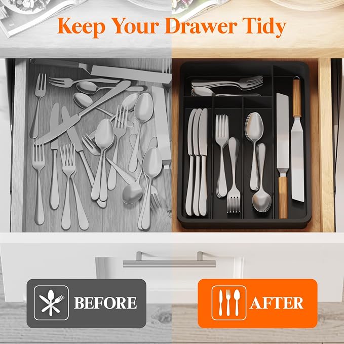 Lifewit Silverware Drawer Organizer Tray, Plastic Cutlery Storage - Image 7