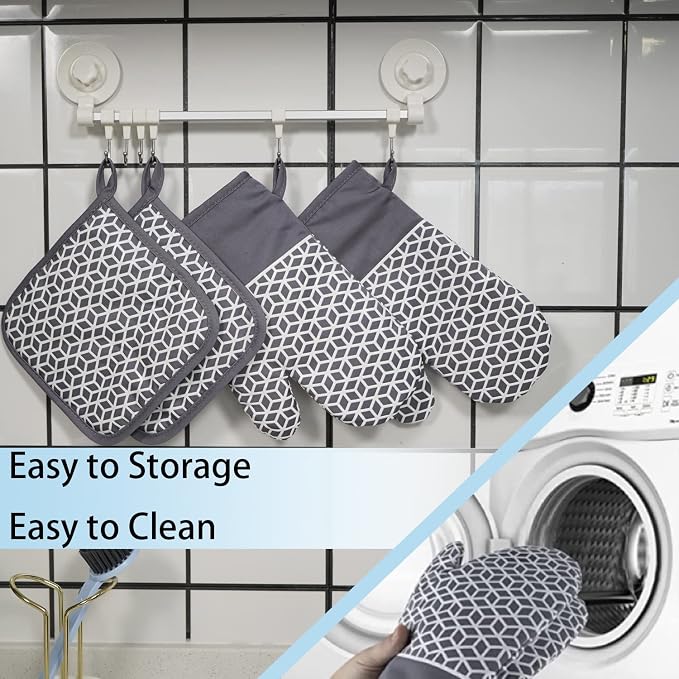 Oven Mitts and Pot Holders Sets 6pcs, Thick Cotton Oven Gloves High Heat - Image 9