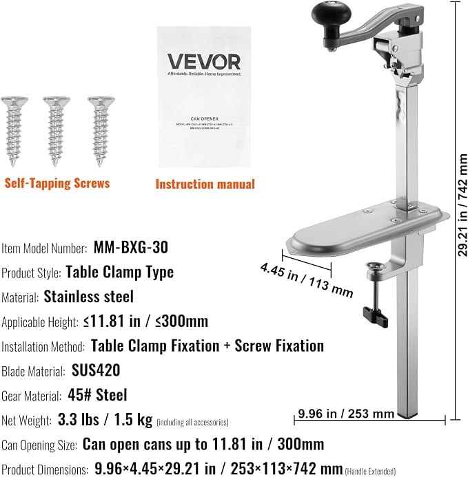 VEVOR Commercial Can Opener, Heavy-Duty Manual Tabletop Cans Opener - Image 7