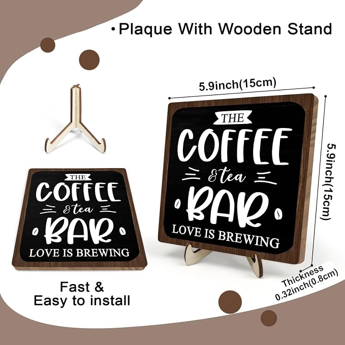 Coffee Bar Decor Sign, Rustic Wooden Plaque - Image 2