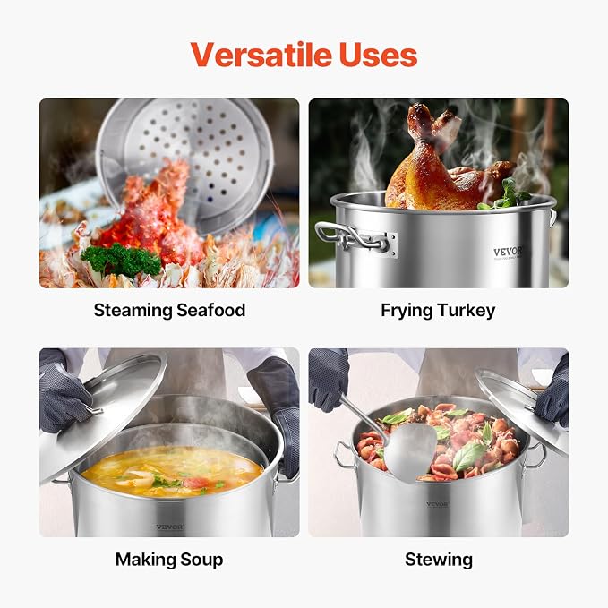 VEVOR Stainless Steel Stockpot, 100 Quart Large Cooking Pots, Cookware Sauce Pot - Image 6