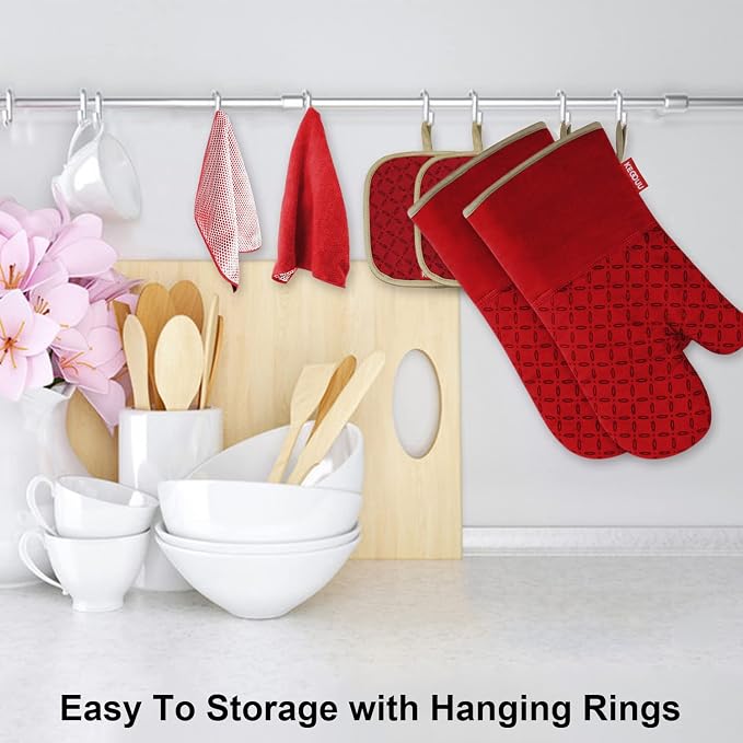KEGOUU Oven Mitts and Pot Holders 6pcs Set, Kitchen Oven Glove High Heat - Image 4