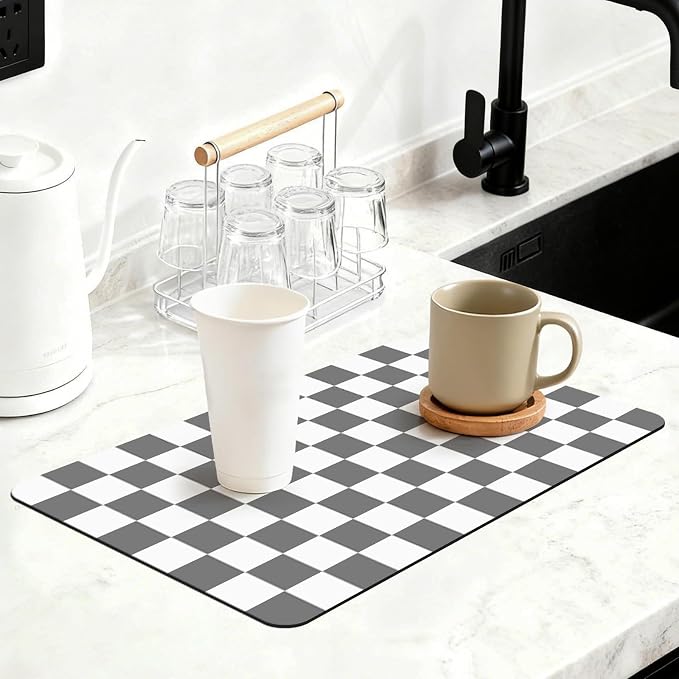 16" x 24" Checkered Dish Drying Mat by Unknown