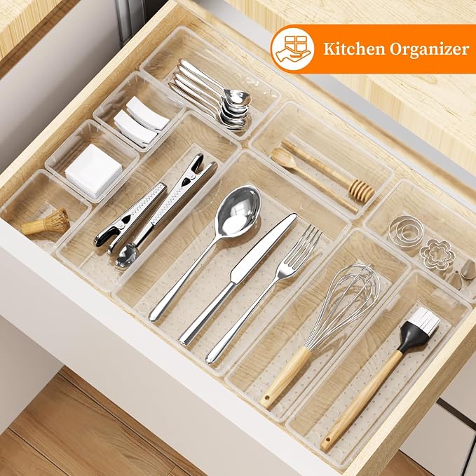 StorMiracle 32 PCS Clear Plastic Drawer Organizer Set, 4-Size vanity organizer - Image 7