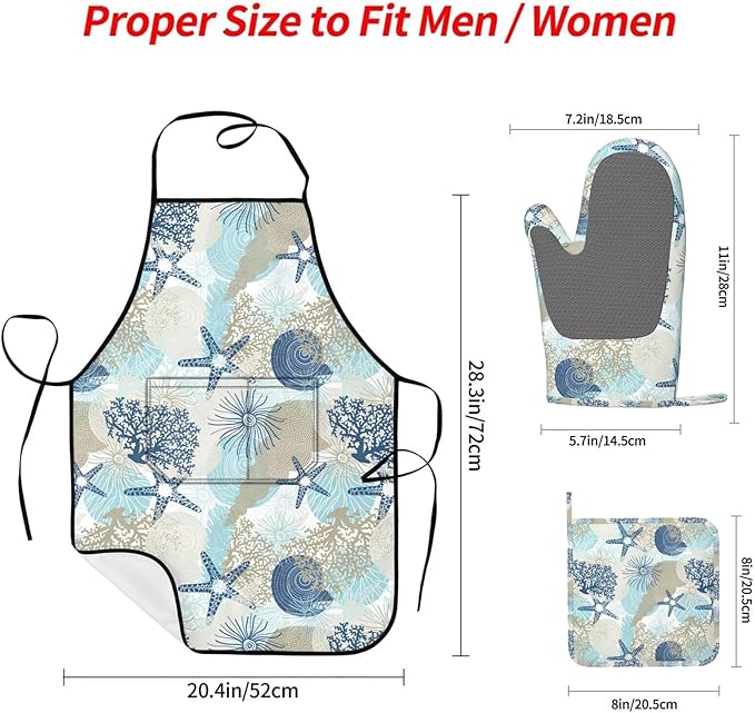 Nautical Coastal Oven Mitts Pot Holders Cooking Apron Set of 5 Silicone - Image 2