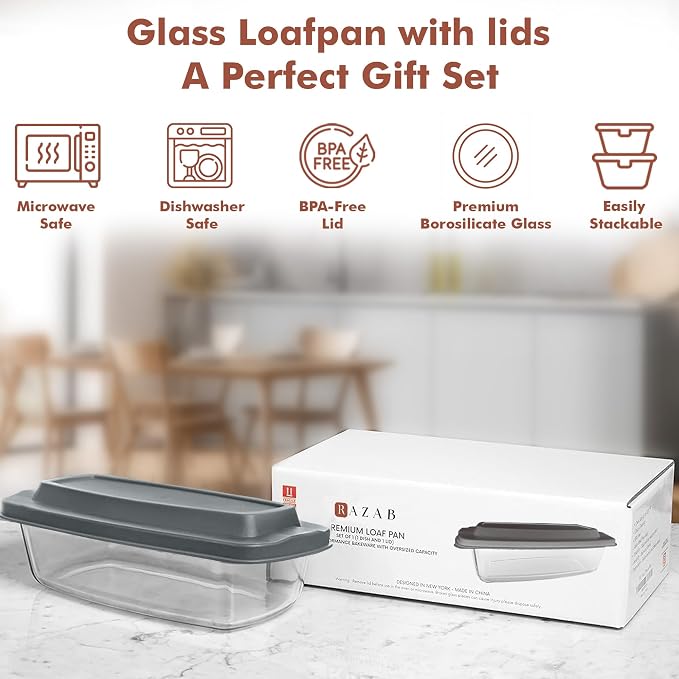 Razab LARGE 7.6 Cups/1800 ML/1.9 Qt Glass Loaf Pan - Image 9
