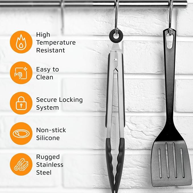 Popco 3-Piece Kitchen Tongs Set – Stainless Steel Heat Resistant Silicone Tips - Image 5