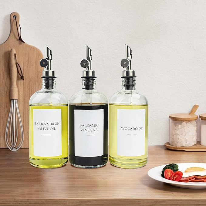 3PCS Oil Dispensers with Labels 16.23oz Kitchen Cooking Glass Bottles - Image 2