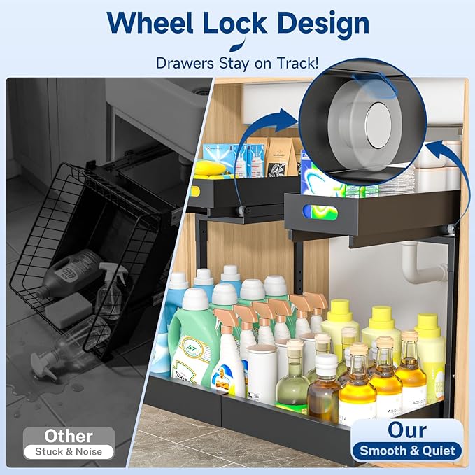 Upgrade Expandable Under Sink Organizer, Insputer 2 Tier Metal Under Cabinet - Image 3