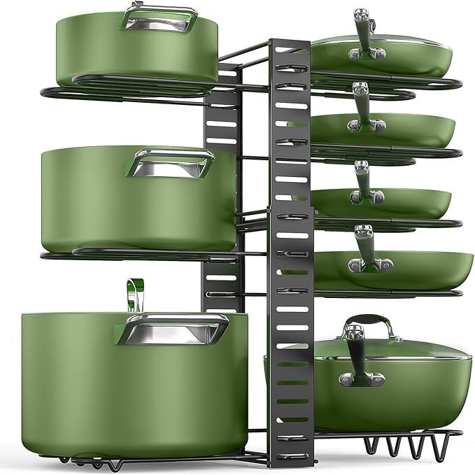 MUDEELA Pots and Pans Organizer Rack under Cabinet 8-Tiers Adjustable Pot Rack by MUDEELA