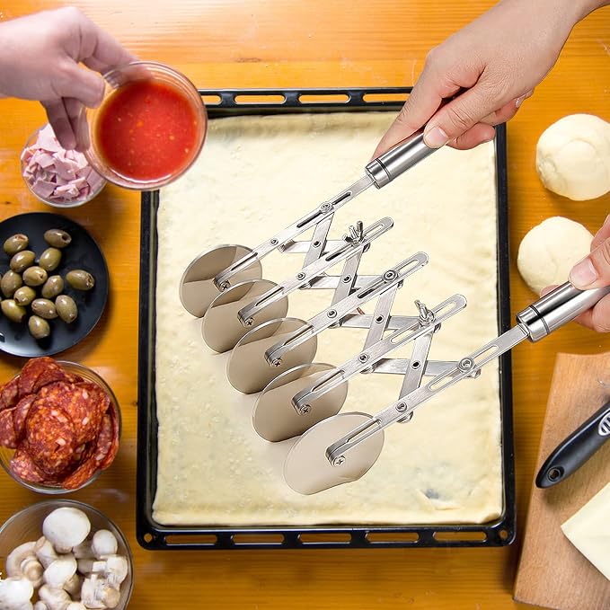 Juome 5 Wheel Pastry Cutter Stainless Pizza Slicer Multi-Round Dough Cutter - Image 6