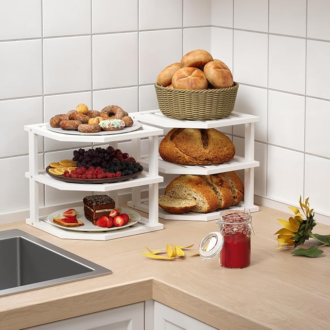 VERTORGAN 3 Tier Bamboo Corner Shelf, Dish Drying Rack, Plate Organizer - Image 6