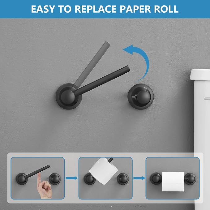 RUMOSE Toilet Paper Holder and Hand Towel Ring Matte Black Wall Mount Bathroom - Image 4