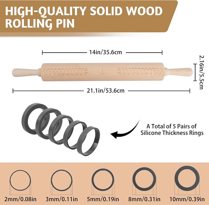 Long Adjustable Wood Rolling Pin: 21.1 Inch Rolling Pin - Image 2
