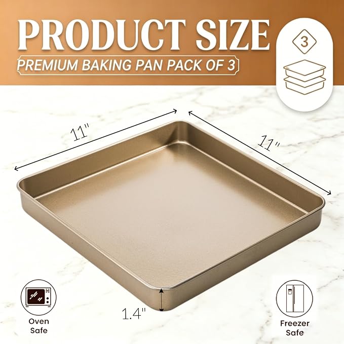 Dicunoy 3 Pack Baking Sheet Pans 11 Inches x 11 Inches, Nonstick Square Baking - Image 2