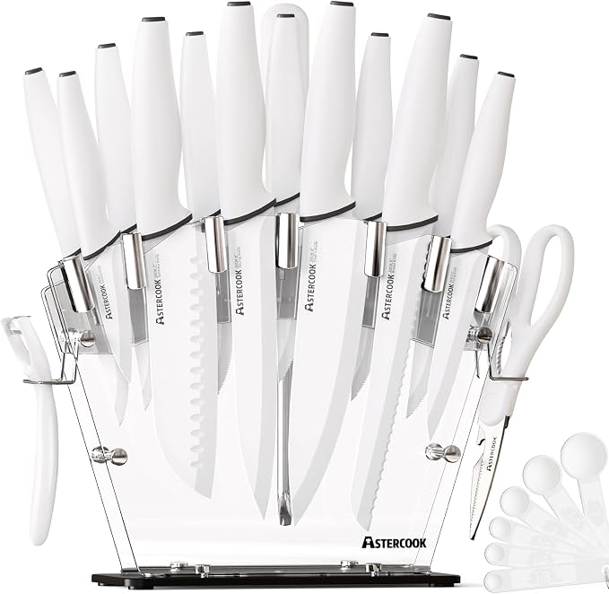 Astercook Knife Set with Block and Sharpener, 22 Piece Kitchen Knife Set by Astercook