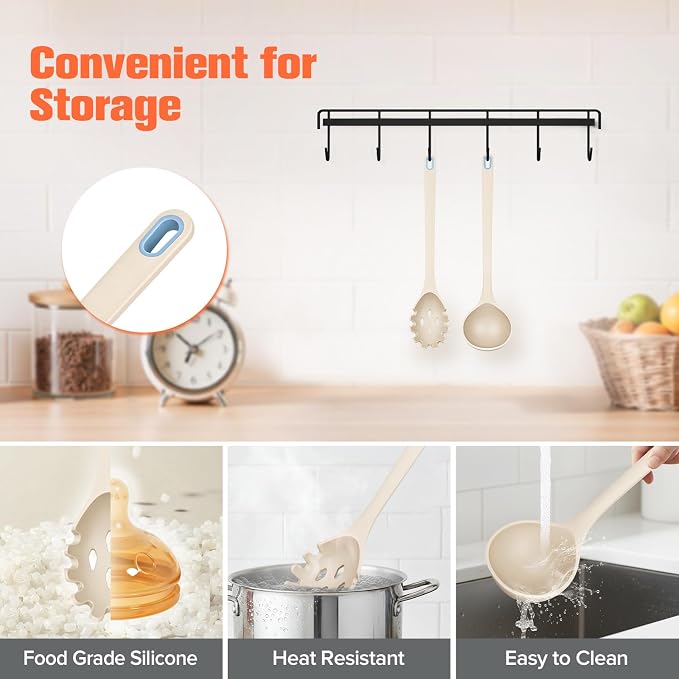 Silicone Spaghetti Spoon&Soup Ladle Cooking Utensils Set of 2, No Scratch - Image 4