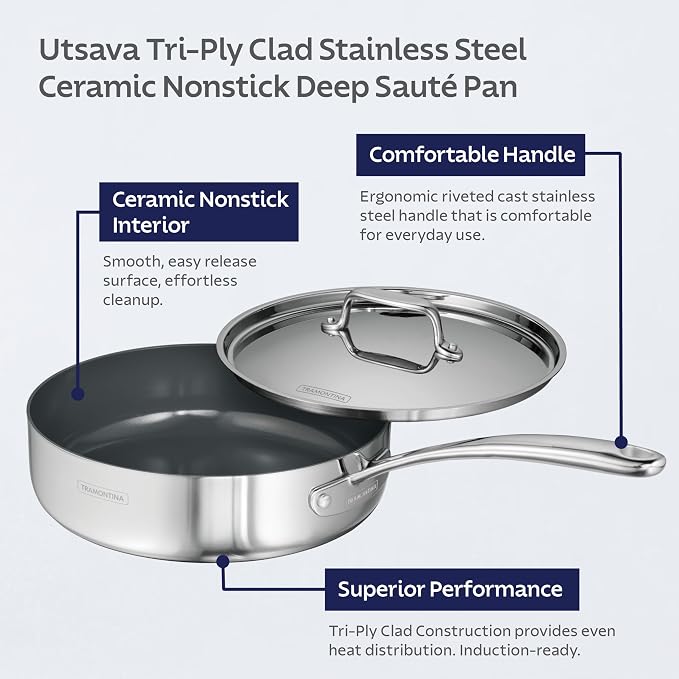 Tramontina Utsava Tri-Ply Clad Stainless Steel 2.9-Quart Saute Pan - Image 3