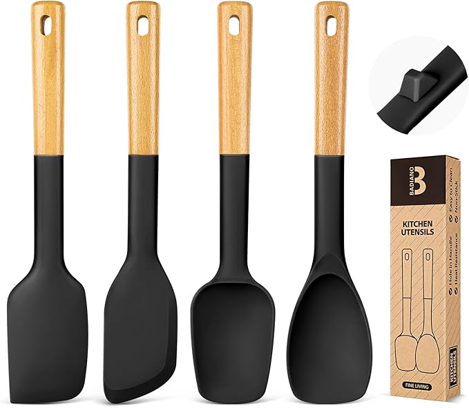Silicone Spatula Spoon Set, and Spreading, Sturdy BPA-Free Matte Silicone by BADIANO