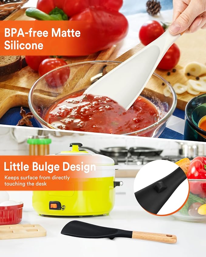 Cooking Spoon for Nonstick Cookwares, Wood Handle Spoon for Mixing, and Scrape - Image 5