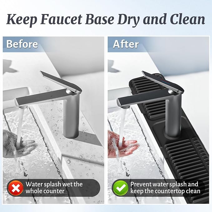 PoYang 24 inch Faucet Mat for Kitchen Sink Splash Guard, 7° Slope Silicone Sink - Image 7