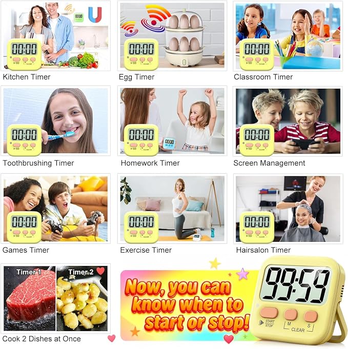 Antonki 2 Pack Digital Timer for Kids, Magnetic Countdown Kitchen Timers for - Image 7