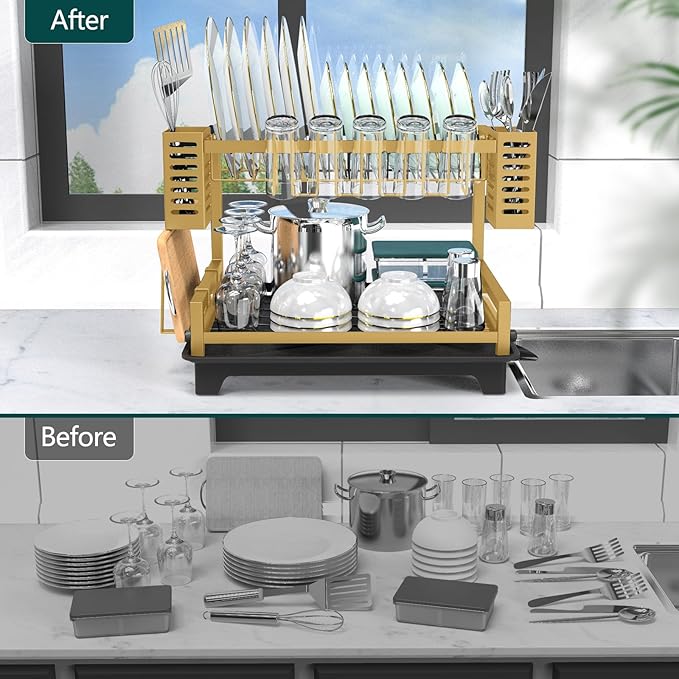 B-Land Dish Drying Rack, 2 Tier Dish Racks - Image 5